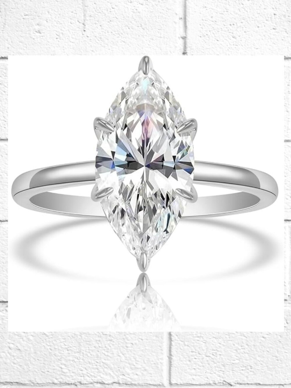NEW! 14K White Gold-Plated Silver 3.5 Ct Marquis Cut CZ Solitaire Ring w/Pouch